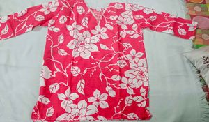 Pink Floral Print Short Kurta