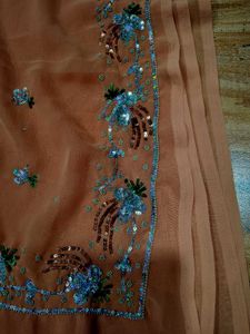 Y2k Elegant heavy Peach hand work Saree