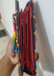 Embroidered Clutch Bag with Rainbow Handles
