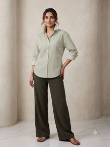 Striped Shirt &amp; Black Wide-Leg Pants Set