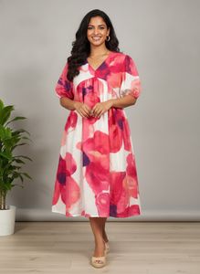 Vibrant Floral Print Midi Dress