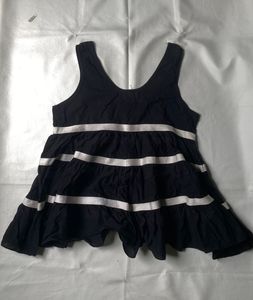 Black Tiered Tank Top with White Stripes