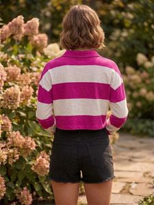 Cropped Rugby Shirt with Pink &amp; White Stripes