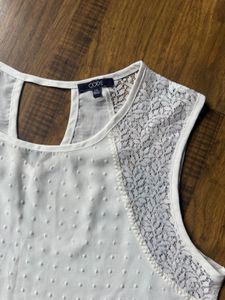 Textured White Top with Lace Detail