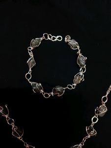 Necklace Set - Grey And Silver. Chain, Earring, Bracelet.