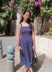 Navy Blue Floral Smocked Midi Dress