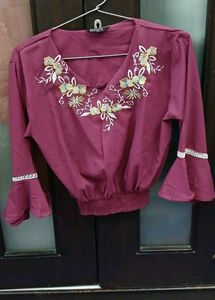 Embroidered Maroon Top