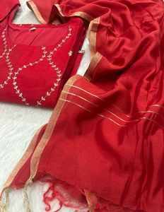 Elegant Red Kurta Set with Gold Embroidery
