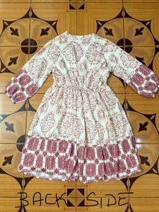 New Pink &amp; White Print Casual Dress