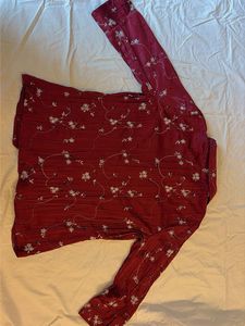 Maroon Floral Print Button-Up Top