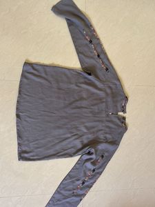 Embroidered Grey Tunic Top