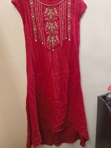 Embroidered Red Kurta