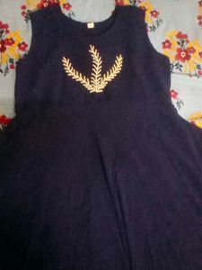 Navy Embroidered Sleeveless Dress With Shirak