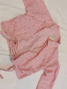 Chic Pink Floral Wrap Top