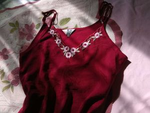 Maroon Embroidered Camisole nighty dress