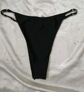 Black Bikini Bottom with Gold Accents