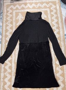 Elegant Black Turtleneck Velvet Dress