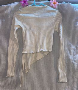 Ribbed Butterfly Print Asymmetrical Top