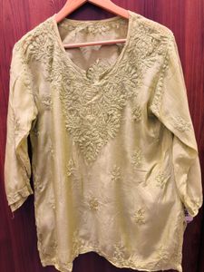 Lakhnavi Embroidered Lime Green Kurta
