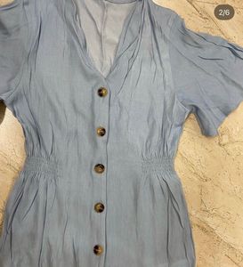 Light Blue Button-Front Midi Dress