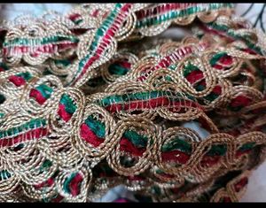 Embroidered golden green red lace