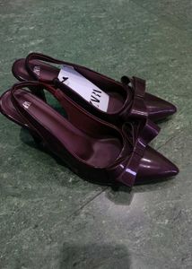 Zara Burgundy Bow Slingbacks
