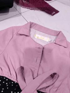 Cute Pink &amp; Black Polka Dot Dress