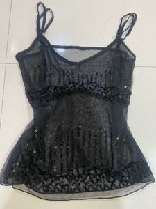 Y2k Sparkly Black Sheer Camisole Top