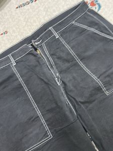 Stylish Black Cargo Pants with White Stitching