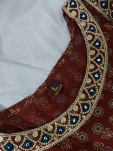 Beautiful Red Printed Kurti and jeans