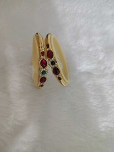 Exquisite Gold Bangles with Red &amp; Green Stones