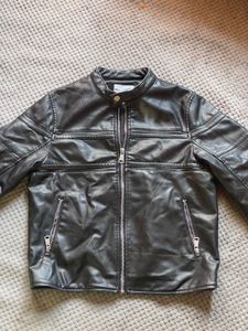 Black Faux Leather Biker Jacket 152CM