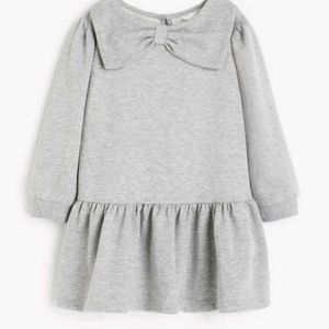 Adorable Grey Bow Detail Sweat Dress