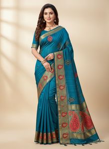 Premium Blue Designer Saree with Rich Border – Fes