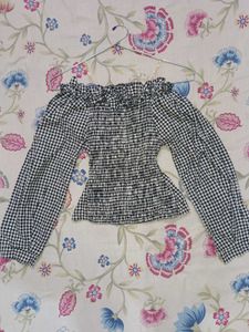 Gingham Off-Shoulder Ruffled Top