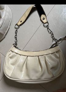 Cream Croc Embossed Shoulder Bag