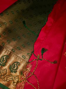 Vibrant Red Saree with Gold Border
