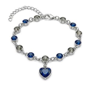 Heart Charm Bracelet with Blue Stones