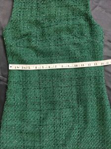 Elegant Bottle Green Tweed Sleeveless Dress