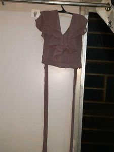 Brown Ruffle Tie Top and plazo
