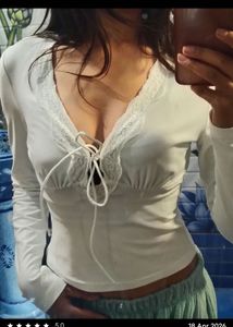 Lace-Trimmed Long Sleeve Top