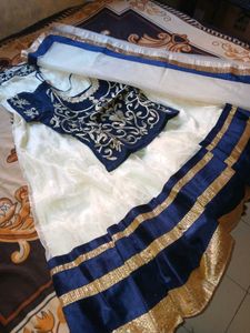 Elegant White & Navy Embroidered Lehenga Choli