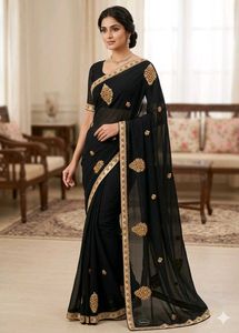 Elegant Black Saree with Gold Embroidery