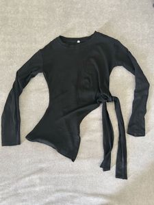 Chic Black Long Sleeve Tie-Waist Top