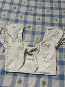 White Eyelet Tie-Front Crop Top