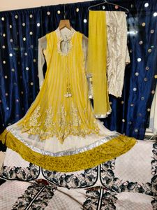 Yellow Striped Ethnic anarkali
