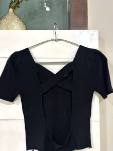 Black Puff Sleeve Square Neck Top