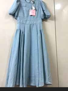 Light Blue Puff Sleeve Midi Dress