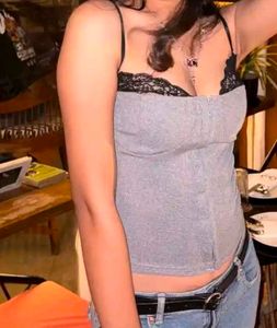Grey Lace Trim Zipper Tank Top ( for prom)