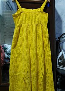 Yellow Broderie Button-Up Midi Dress